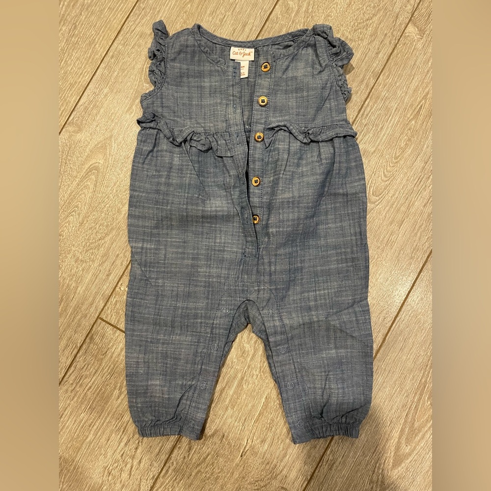 Cat & Jack 3-6 month denim ruffle romper